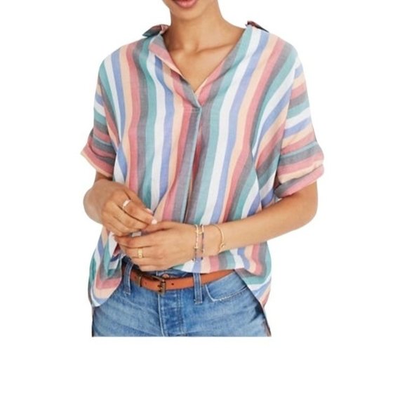 Madewell Tops - Madewell women Rainbow short sleeve striped blouse size XS